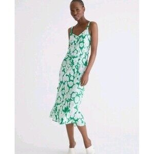 J. CREW Gwyneth V-Neck Slip Dress Size 6 Kelly Green Floral Cupro Blend